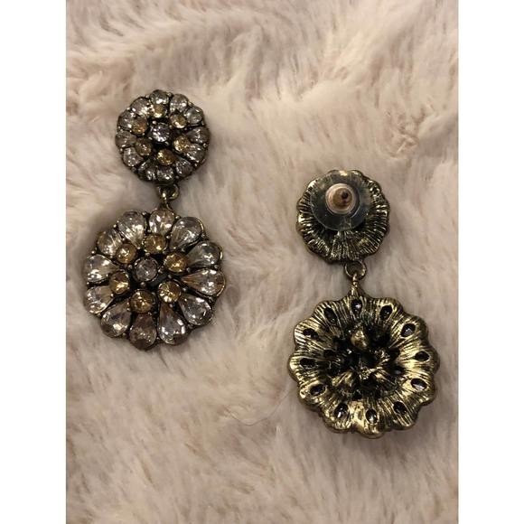 Gold Tone Rhinestone Drop Post Earrings - Picture 4 of 4